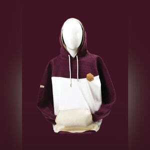 Mediums Collective Quilted Cut & Sew Hoodie - Maroon Wine - XL